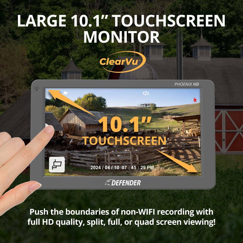 PHOENIXHD Non-WiFi Plug-in Power Security System with 10.1” HD Monitor & 4 Cameras