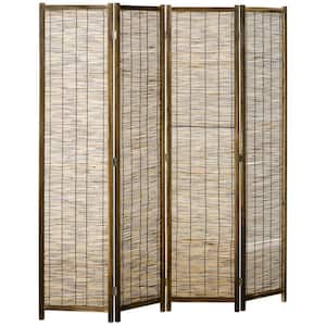 4-Panel Room Divider, 5.5 ft. Tall Portable Folding Privacy Screens, Brown