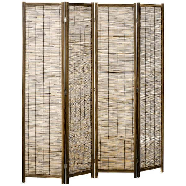 HOMCOM 4-Panel Room Divider, 5.5 ft. Tall Portable Folding Privacy Screens, Brown