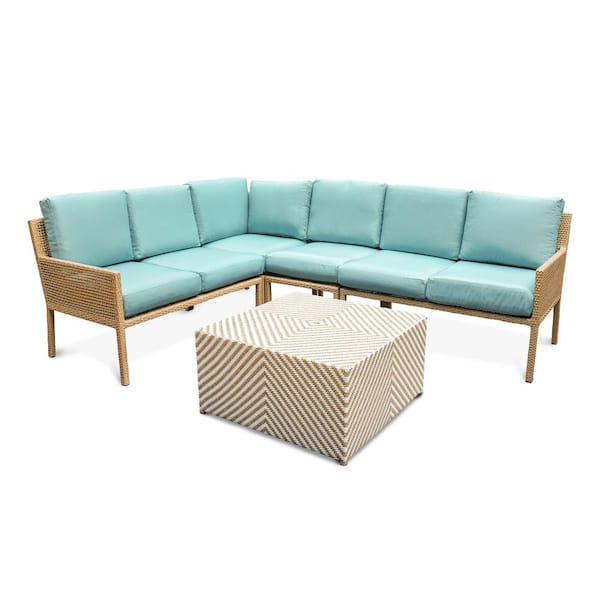 Leisure Made Riviera 5-Piece Wicker Outdoor Sectional with Spa Blue Cushions