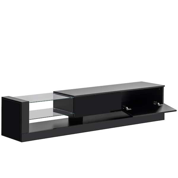 LUCKY ONE 70.80 in. Black TV Stand Fits TV's up to 75 in. with Two Media Storage Cabinets and LED Light Strip