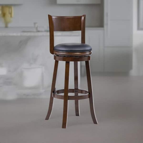 Benjara Hugo Swivel Black, Brown and Brass Wood Frame Barstool Chair Hugo Swivel with Cushion