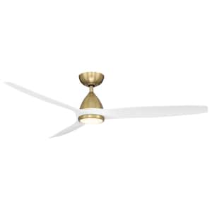Skylark 62 in. 3-Blade Smart Indoor/Outdoor Ceiling Fan in Soft Brass Matte White 3000K Integrated LED and Remote