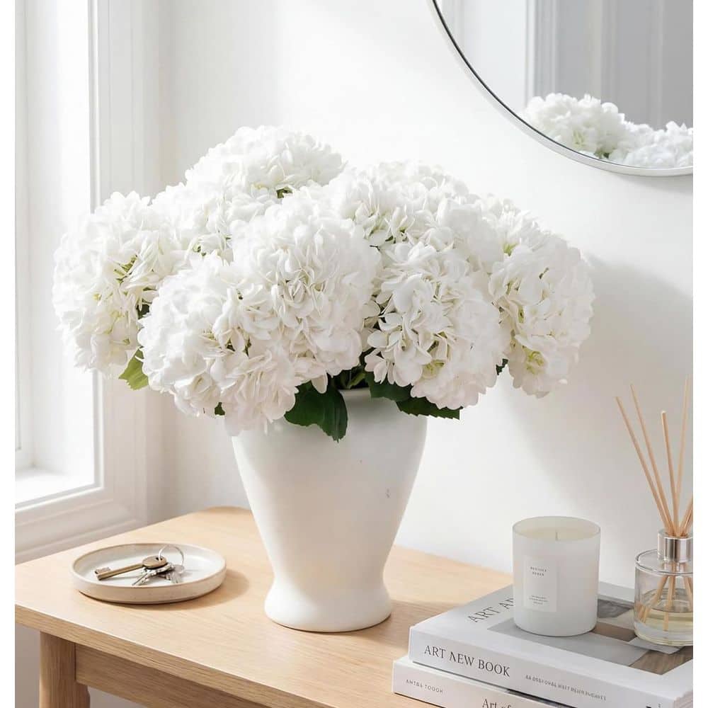 15.4 in. White Indoor/Outdoor Artificial Hydrangea Flowers Fake