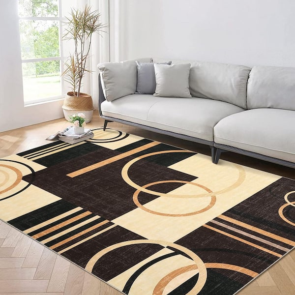 Brown 4x6ft Geometric Abstract Washable Area Rug