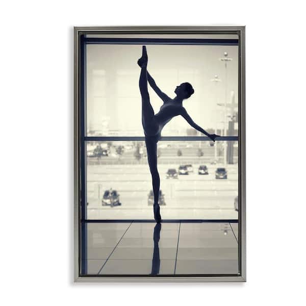 Stupell Industries Practicing Ballerina Stance by Incado Gray Floater Frame People Graphic Art Print 25 in. x 17 in.