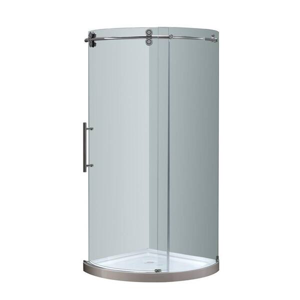 Aston Orbitus 36 in. x 36 in. x 77-1/2 in. Completely Frameless Round Shower Enclosure in Chrome with Left Opening and Base