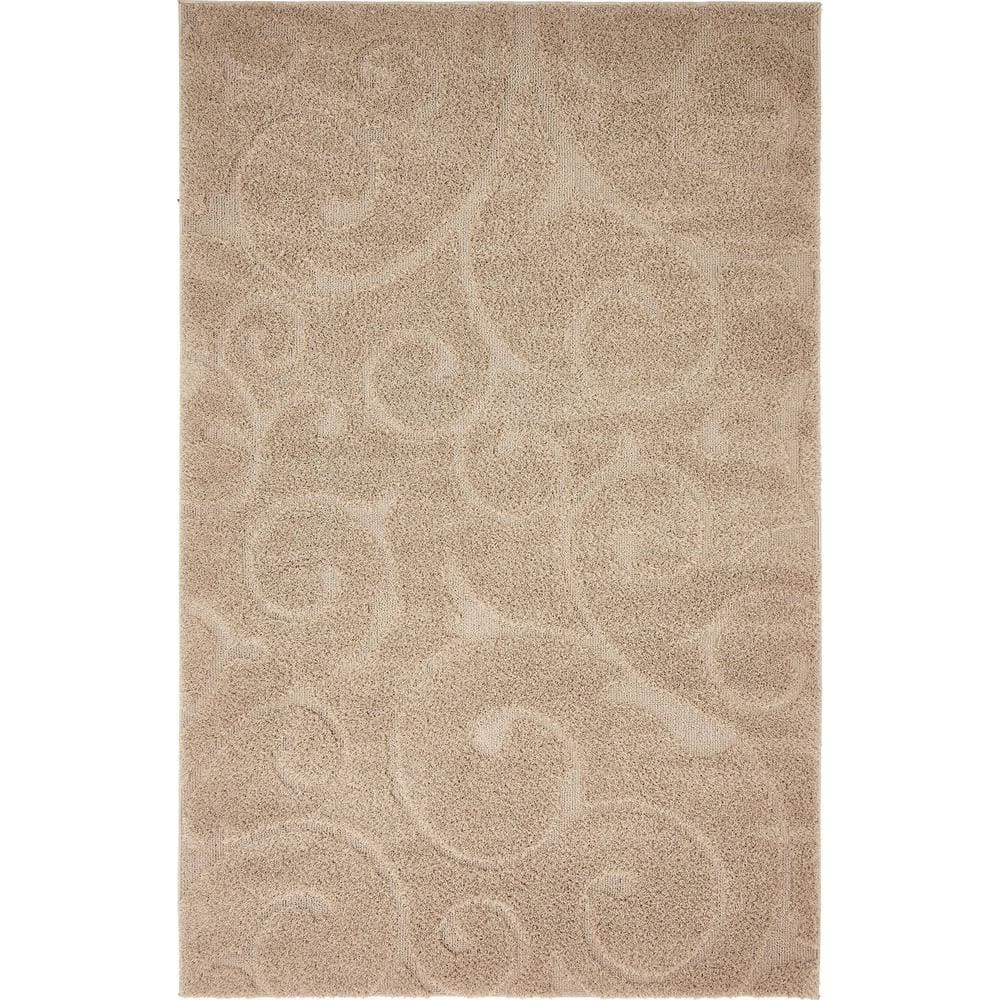 Botanical Bliss Beige Shag Rug 5' x 8' with Floral Pattern