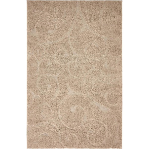 Unique Loom Floral Shag Carved Beige 5' 0 x 8' 0 Area Rug