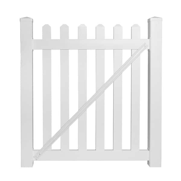 Weatherables Chelsea 5 ft. W x 5 ft. H White Vinyl Picket Fence Gate Kit Includes Gate Hardware