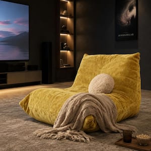 Yellow Chenille Oversized Ergonomic Bean Bag Chair with 5‑Way Support