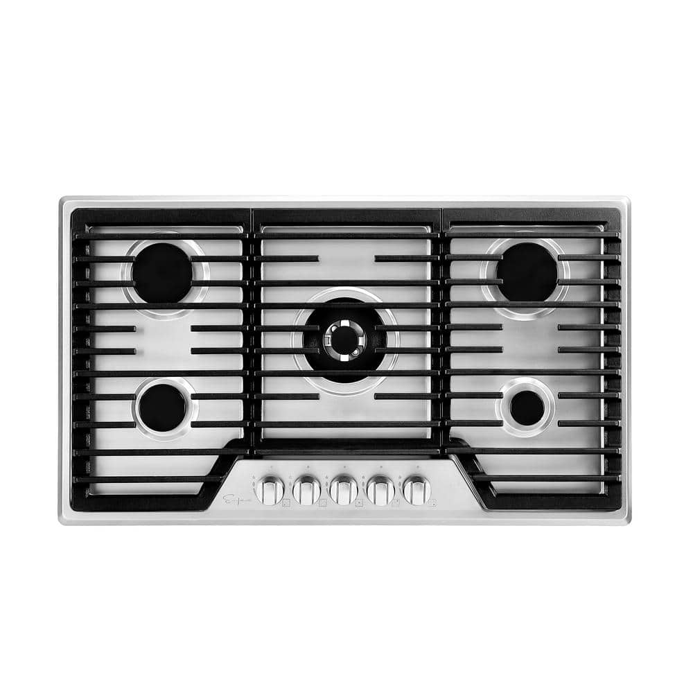 Empava 36 in. Built-In Gas Cooktop in Stainless Steel with 5 Burners Gas Stove Including A 18000 BTU Power Burner, Silver
