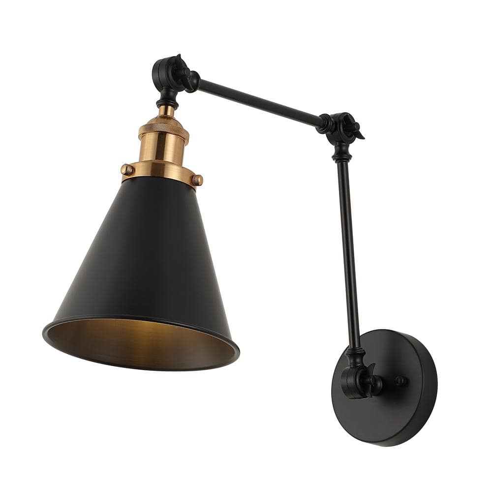 Rover Adjustable Arm Matte Black & Brass Gold LED Wall Sconce