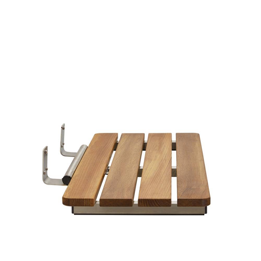 Natural Teak Wood Wall-Mount Folding Shower Seat with Stainless Steel Frame