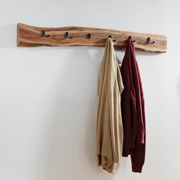 Alaterre Furniture Alpine 48 in. Brown Natural Live Edge Wood Coat Hooks