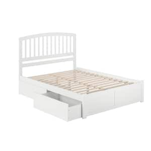 Richmond White Queen Solid Wood Storage Platform Bed with Flat Panel Foot Board and 2 Bed Drawers