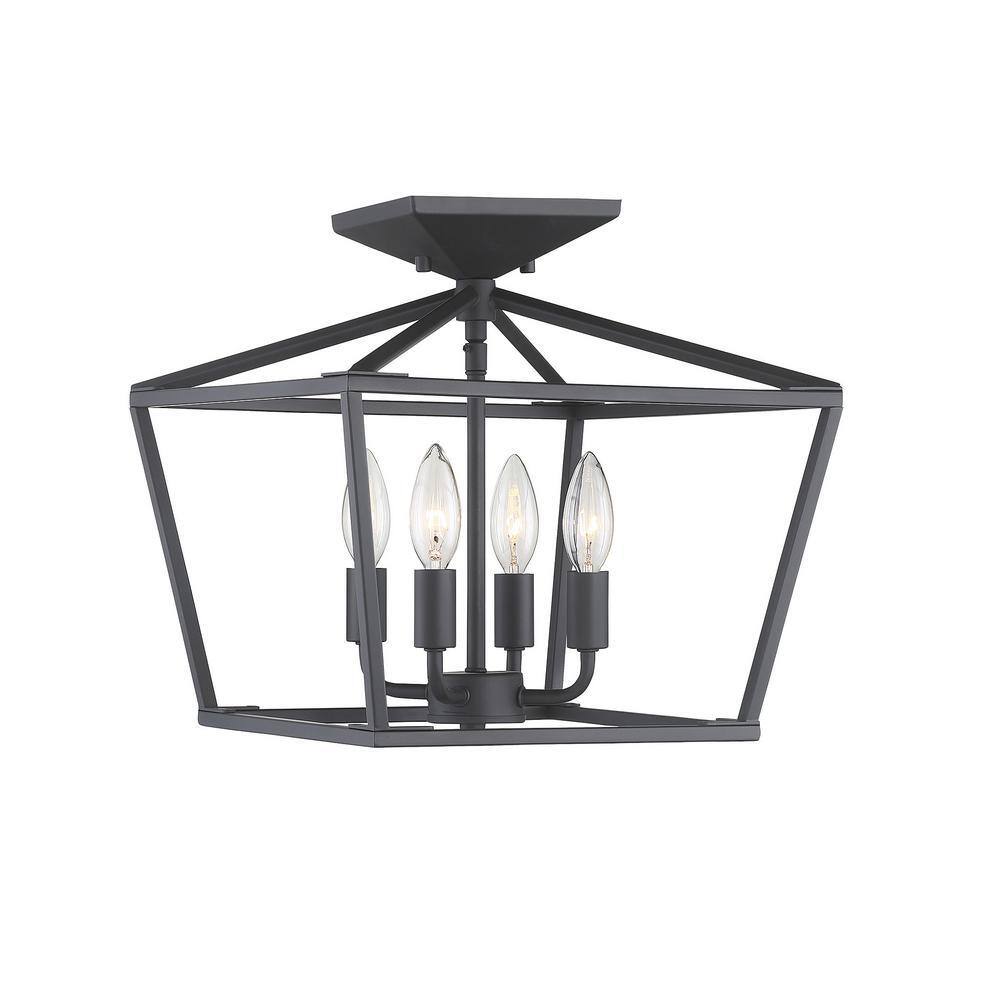 Matte Black 4-Light Semi-Flush Mount Lantern