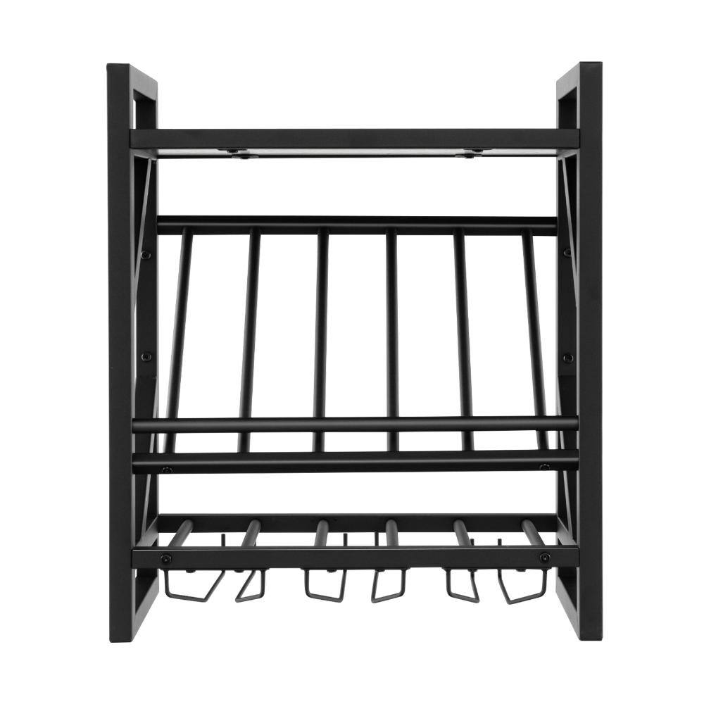 Wall Mounted Wine Rack 10 Bottle 12 Glass Holder 2-Tier Metal and Wood Storage Shelf for Kitchen Dining Room