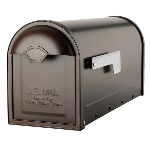 Architectural Mailboxes Winston Rubbed Bronze, Large, Steel, Post Mount Mailbox with Nickel Flag