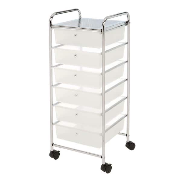 Seville Classics 15.35 in. x 38.5 6-Cube Drawer Steel Organizer Cart in Frosted White
