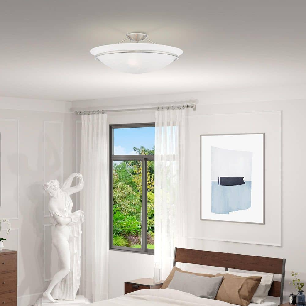 Transitional Brushed Nickel 3-Light Bowl LED Semi-Flush Mount