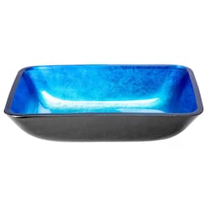 Royal Blue Foil Glass Rectangular Vessel Sink with Black Exterior
