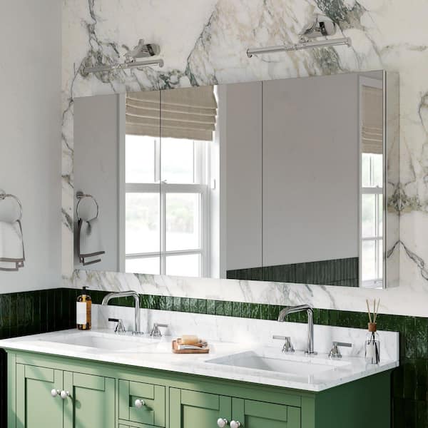 WYonder 60 in. W x 30 in. H Rectangular Aluminum Recessed/Surface Mount Medicine Cabinet with Mirror