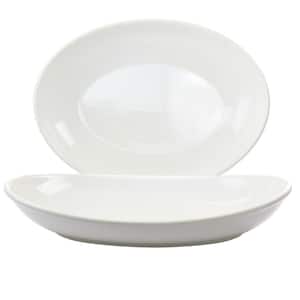 2-Piece 16 in. Large Oval Stoneware Platter Set in Ivory