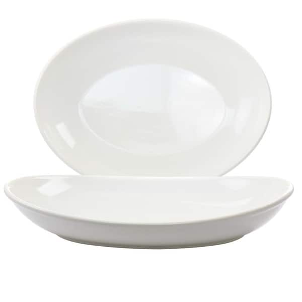 MARTHA STEWART 2-Piece 16 in. Large Oval Stoneware Platter Set in Ivory