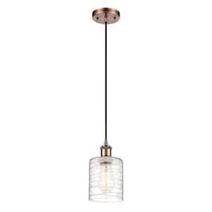 Cobbleskill 1-Light Antique Copper Shaded Pendant Light with Deco Swirl Glass Shade