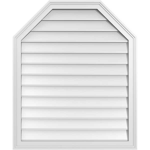 Ekena Millwork 30 in. x 36 in. Octagonal Top Surface Mount PVC Gable Vent: Decorative with Brickmould Frame