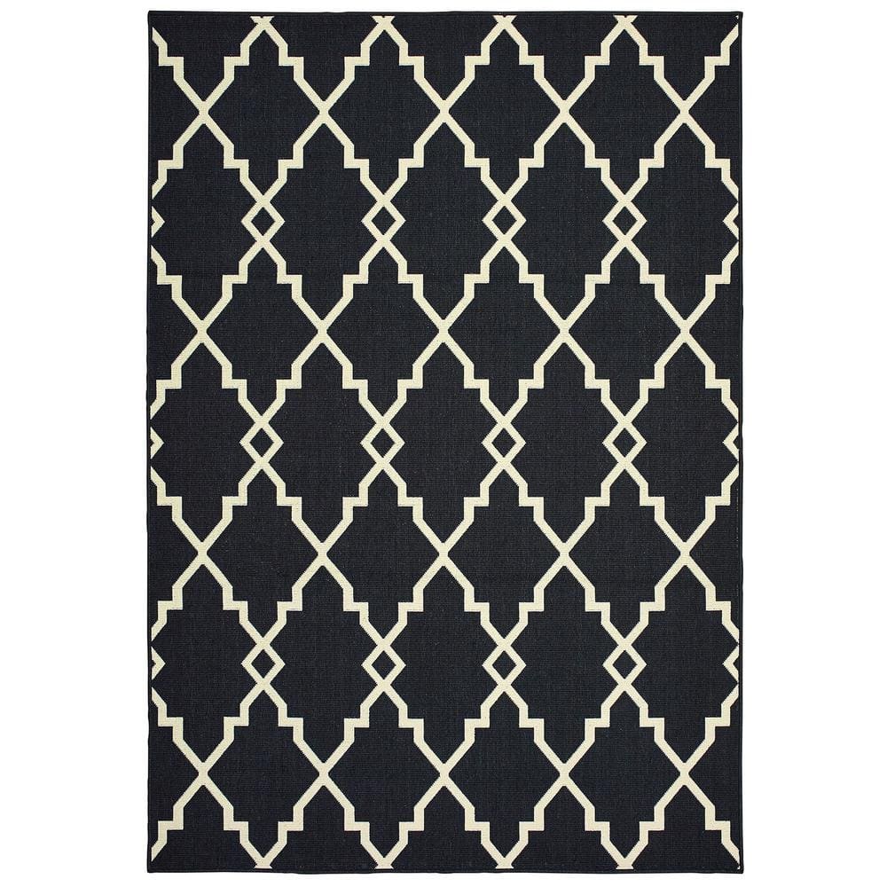 Sienna Black/Ivory 4 ft. x 6 ft. Chainlink Indoor/Outdoor Patio Area Rug