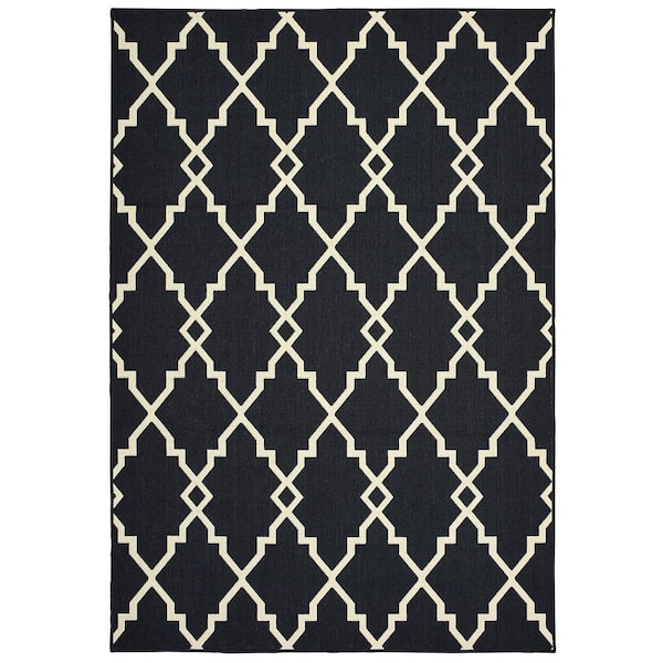 Sienna Black/Ivory 4 ft. x 6 ft. Chainlink Indoor/Outdoor Patio Area Rug
