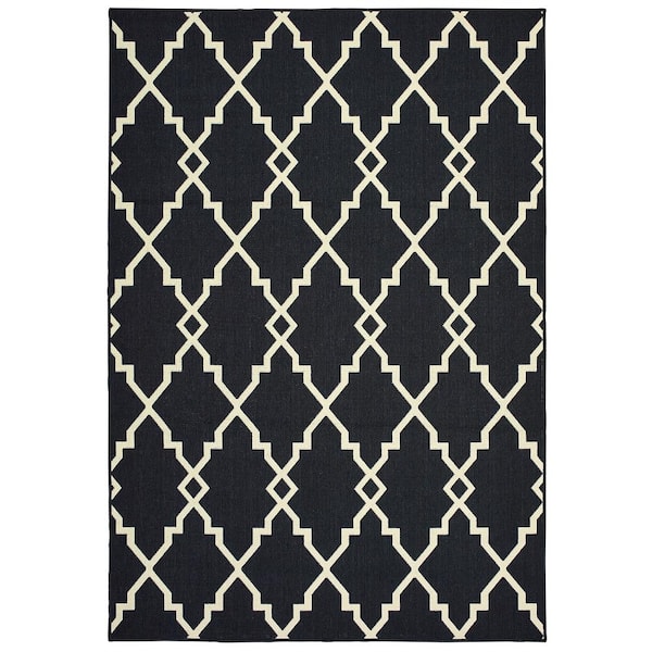 AVERLEY HOME Sienna Black/Ivory 9 ft. x 13 ft. Chainlink Indoor/Outdoor Patio Area Rug