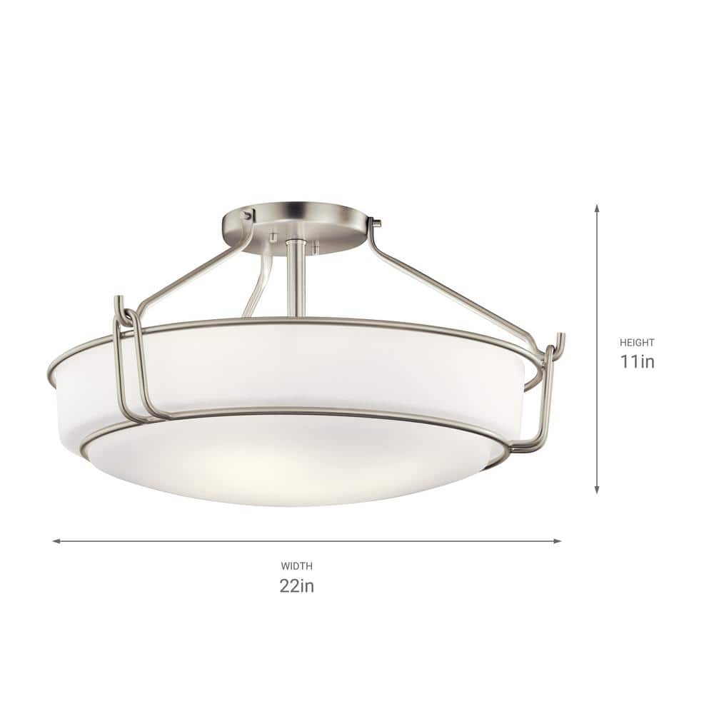 Transitional 22" Black Nickel Semi-Flush Ceiling Bowl Light