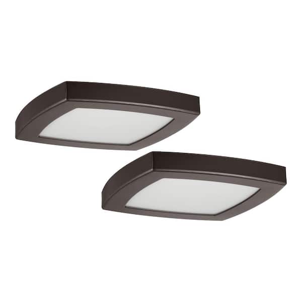 Hampton Bay Square 12 in. Oil-rubbed bronze Selectable LED Flush Mount (2-Pack)