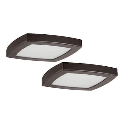 Square 12 in. Oil-rubbed bronze Selectable LED Flush Mount (2-Pack)