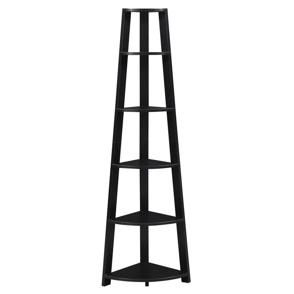 Black MDF 71" Modern Corner Bookshelf with Six Tiers