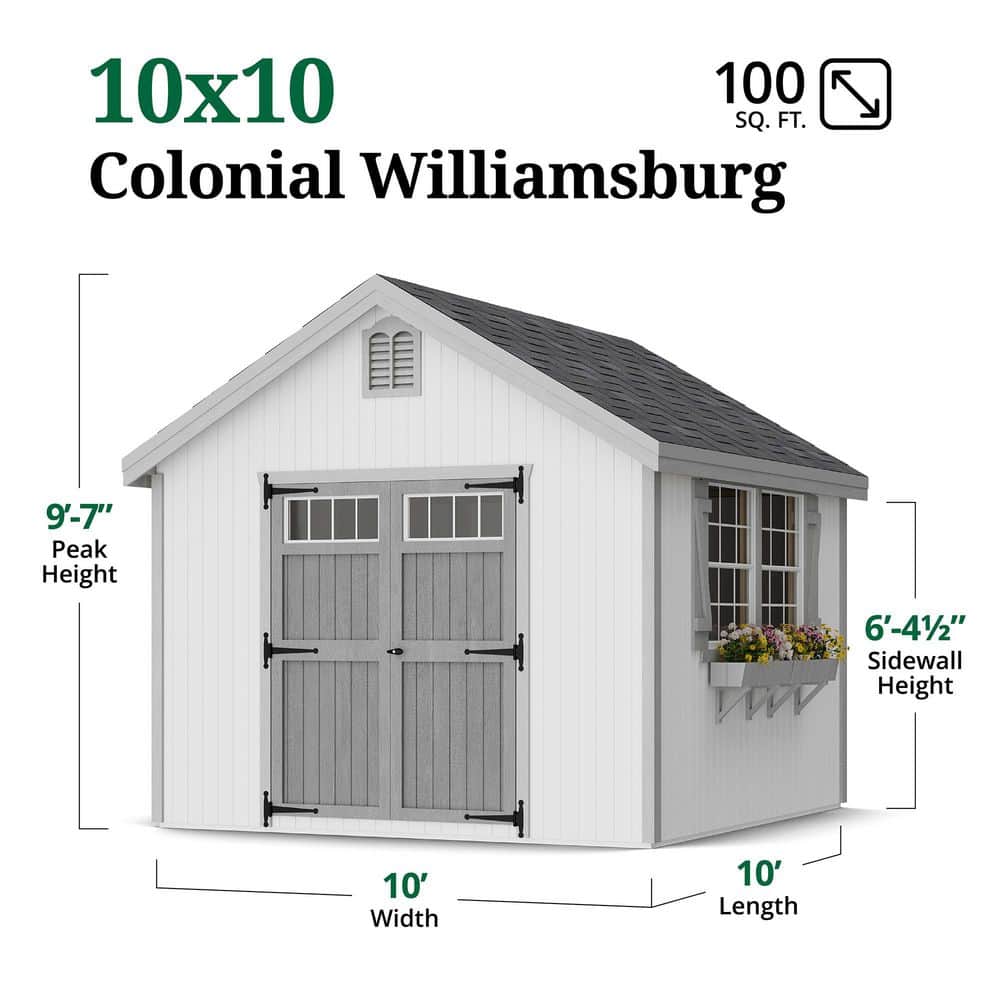 10' x 10' White and Gray Wood Storage Shed Kit with Windows