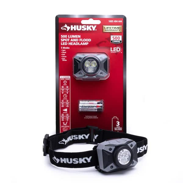Seminarie handtekening klok Husky 500-Lumens Dual Beam LED Headlamp 5 modes Impact and Water Resistant  with Batteries HSK1PK500LHL - The Home Depot