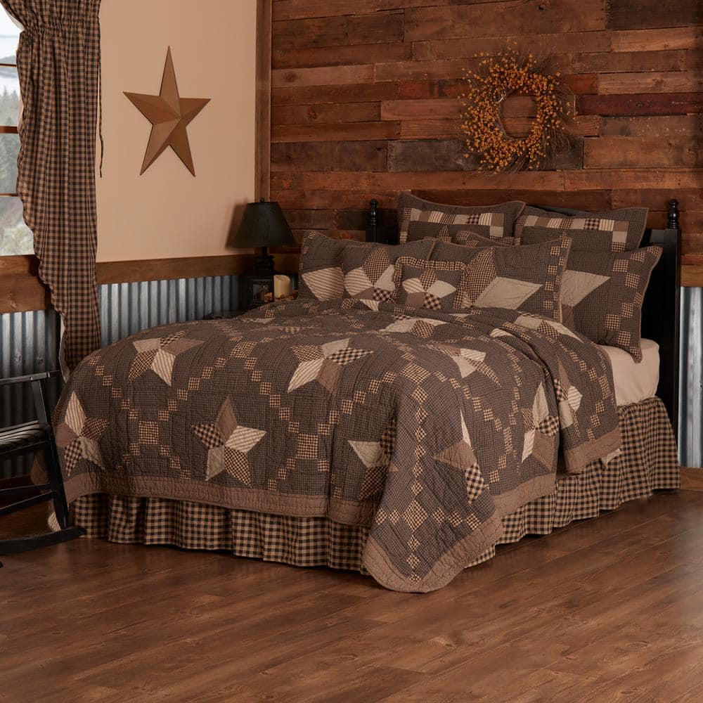 Farmhouse Star King Black Cotton Reversible Quilt Set