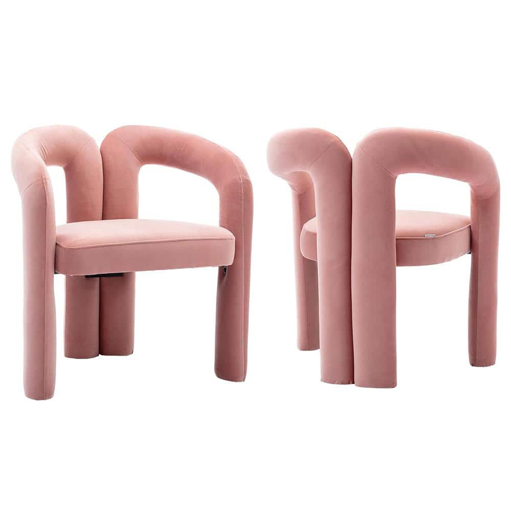 Contemporary Designed Pink Velvet Upholstered Accent Arm Chair Dining Chair