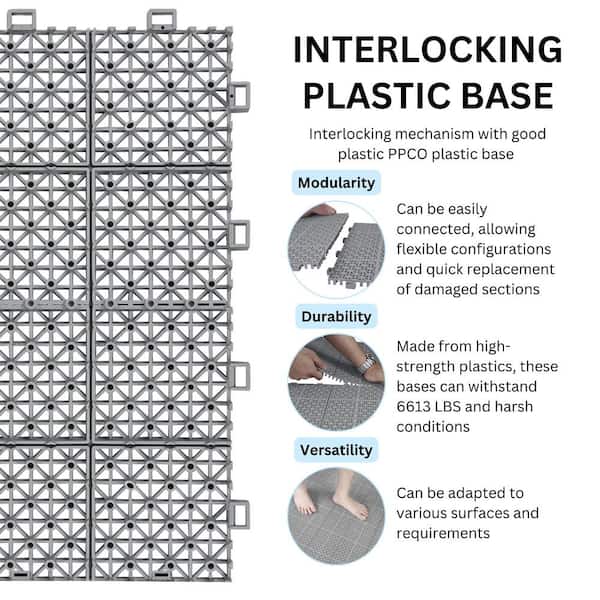 LIVIZA 1 ft. x 1 ft. Anti-Slip Plastic Deck Tile in Gray (60-Piece), Rosette Pattern