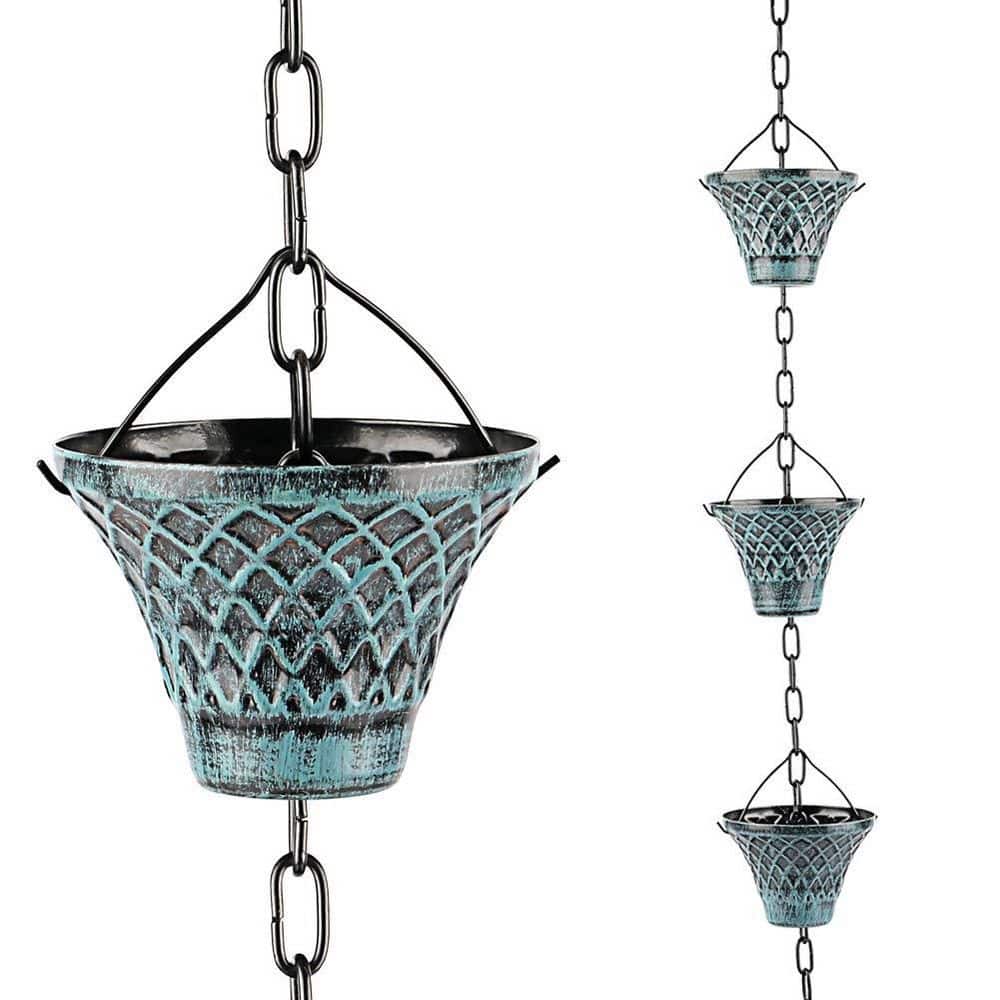 8.5 ft Blue Iron Solar Rain Chain Gutter Downspout Water Diverter Decorative Garden Rain Cups Chime 1 Pack price history on PriceWatchPro