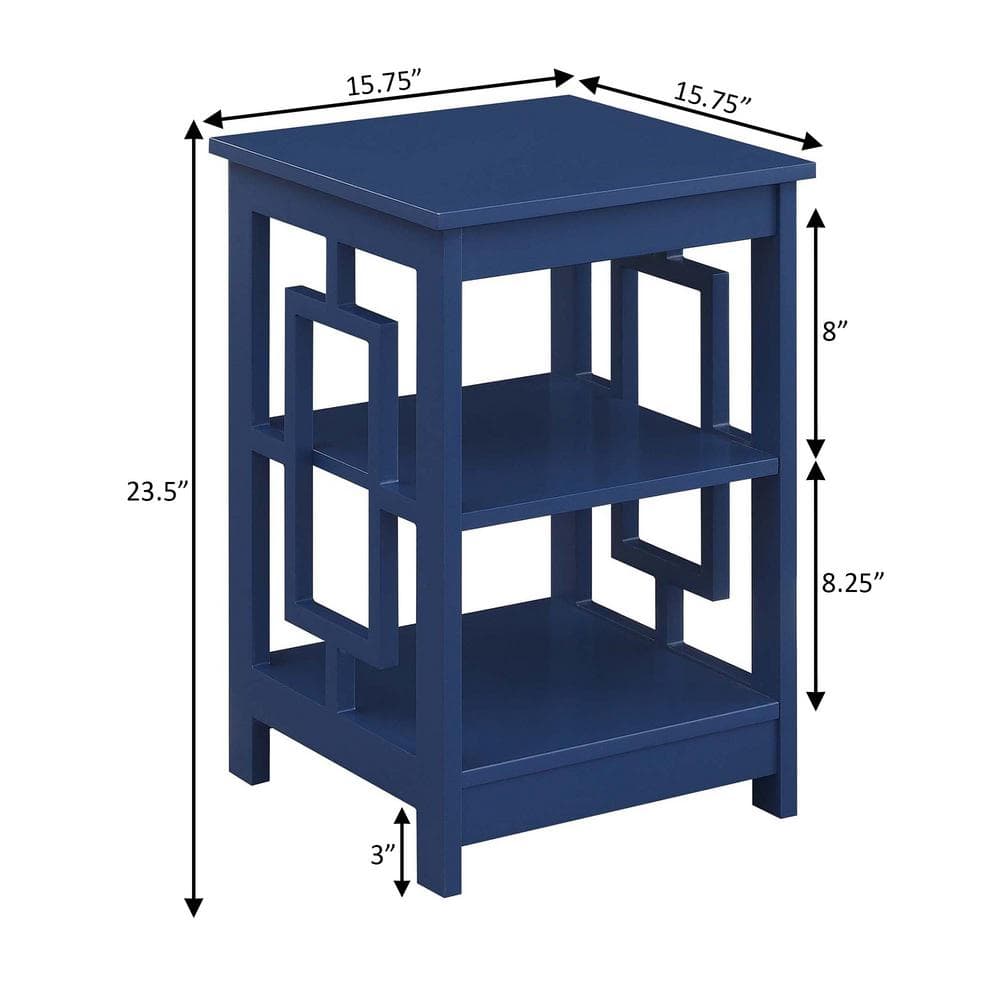 Cobalt Blue Square Wooden End Table with Shelves