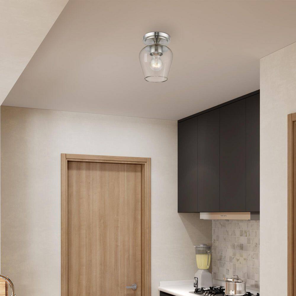 Willow Brushed Nickel 1-Light Indoor/Outdoor Flush Mount with Clear Glass
