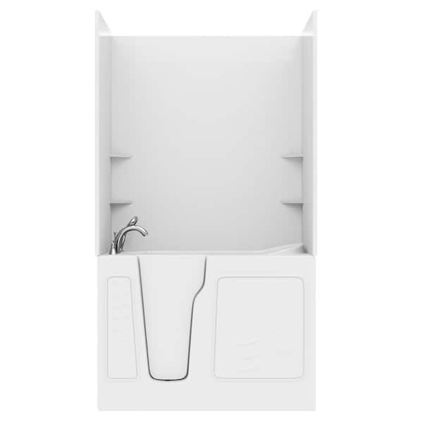 Rampart Wall Series 29 in. x 52 in. Left Drain Combination Bathtub in White with Smooth Shower Wall Kit