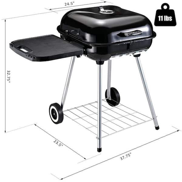 Outsunny 37.5 in. Square Portable Outdoor Backyard Charcoal Barbecue Grill Black with Shelf and Tray Storage 846-022 - The Home
