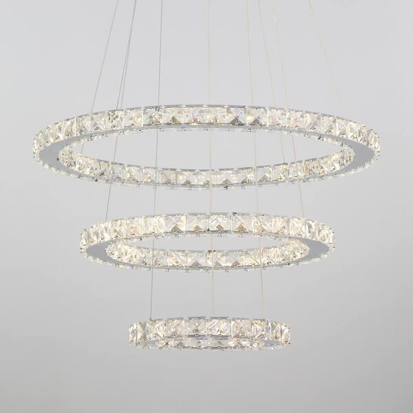 Maxax Jefferson 3-Light Chrome Integrated LED Unique Tiered Chandelier with Crystal Accents