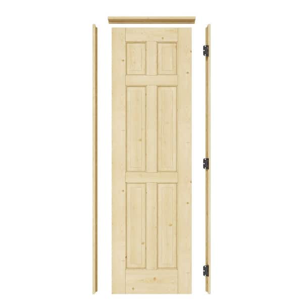 ARK DESIGN 24 in. x 80 in. 6-Panel Left Solid Core Unfinished Pine Wood Single Interior Door with Quick Assemble Jamb